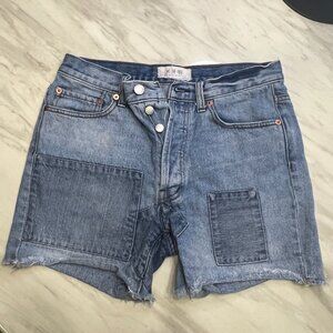 We The Free Denim Cut-Off Shorts Button Fly & Patchwork detailing - Size 25